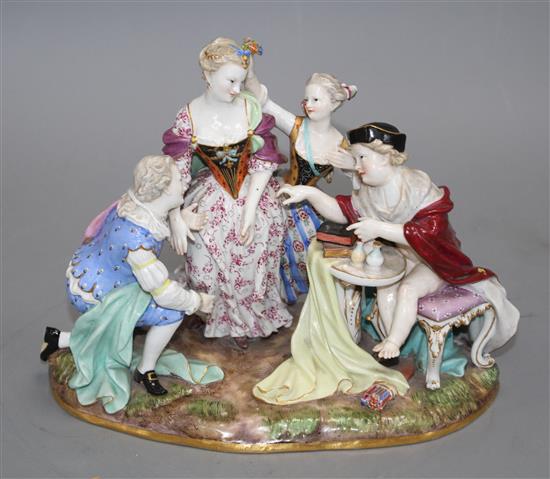 A Meissen group of an elegant lady with attendants, width 23cm, height 19cm